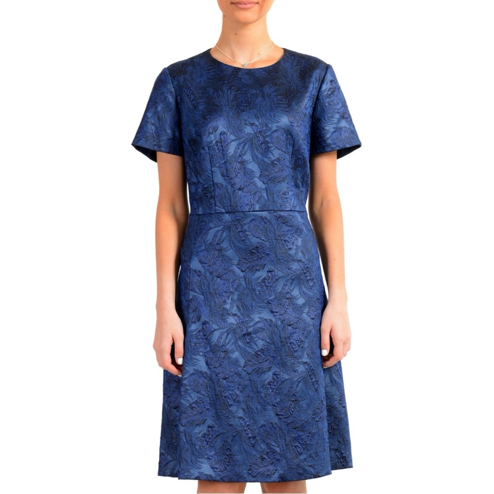 Hugo Boss Dargy Blue Floral Jacquard Dress Size 10
